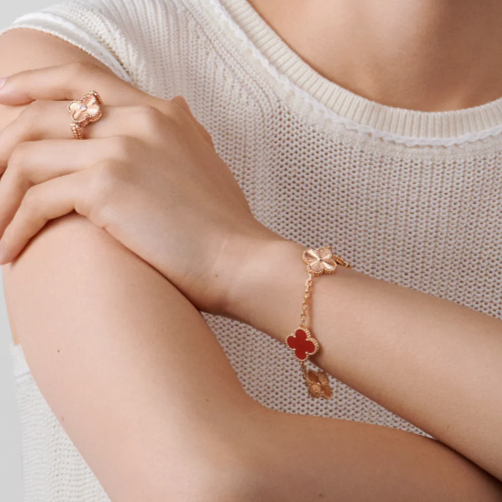 CLOVER | Red Rose Gold Guilloché Bracelet - Image 2