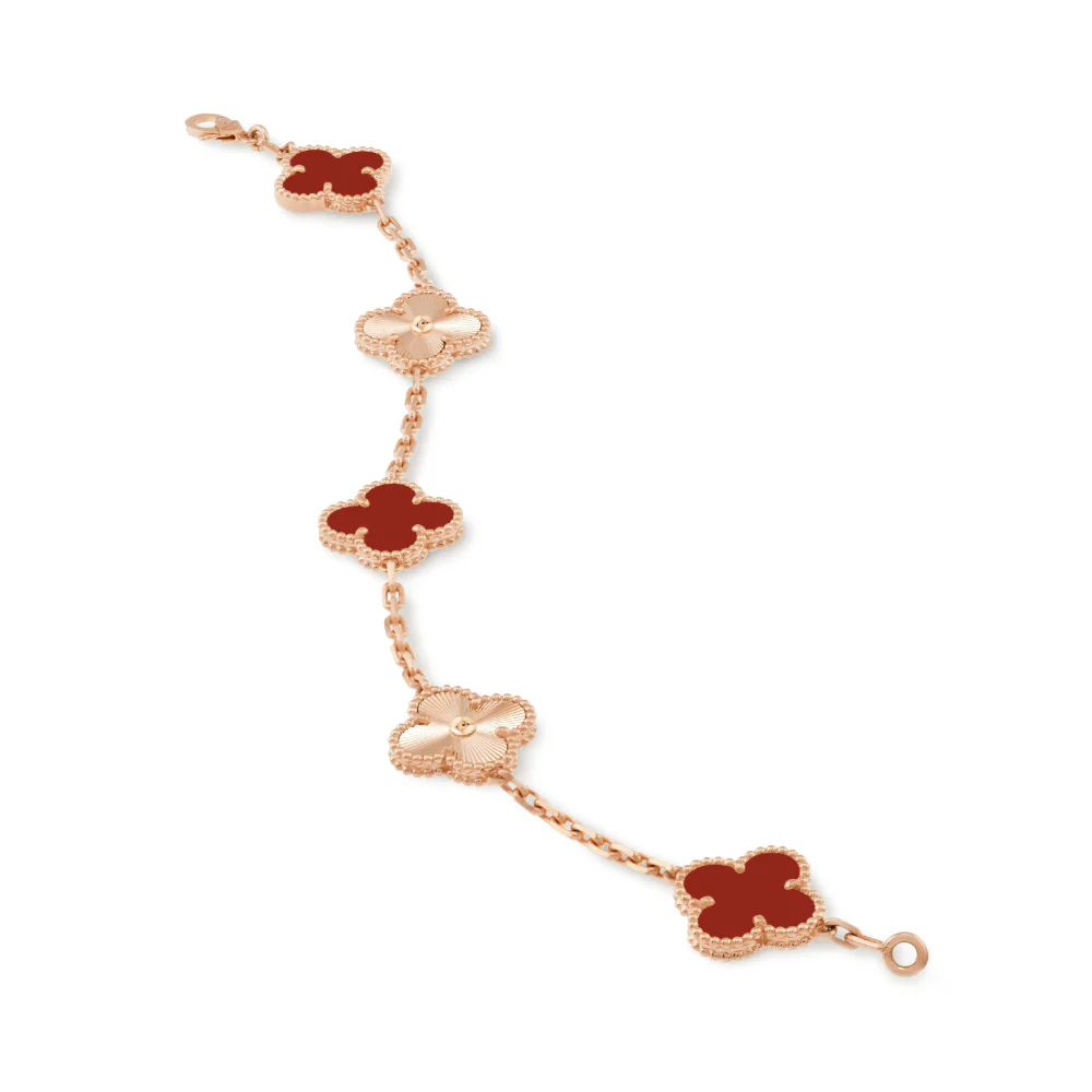 CLOVER | Red Rose Gold Guilloché Bracelet - Image 3