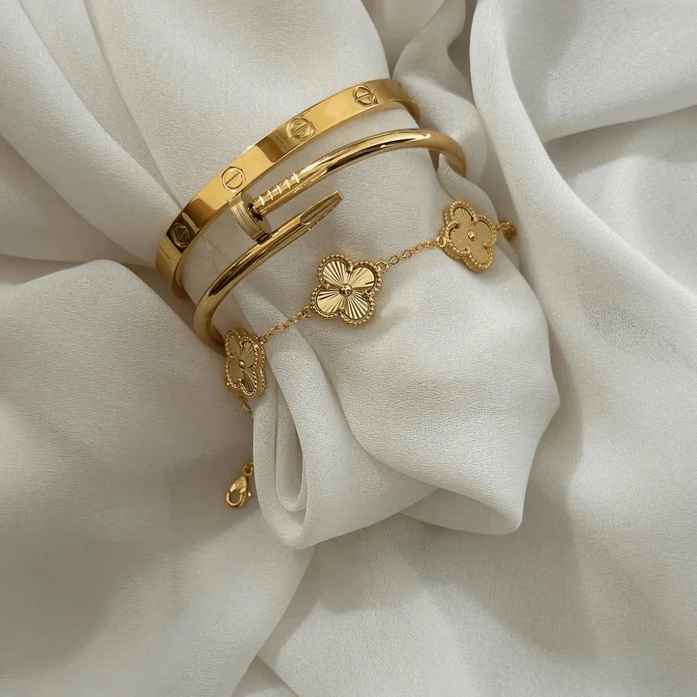 3-Piece Bracelet Set - Gold - Image 4